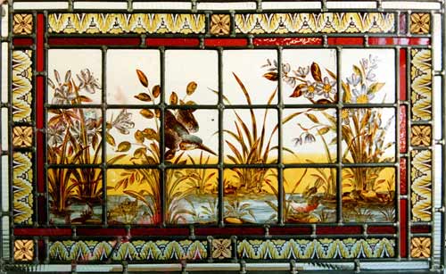 Stained Glass Heavily Painted Victorian Bird Panel